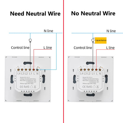 Neutral Wire/No Neutral Wire Smart Switch 1/2/3/4 Gang