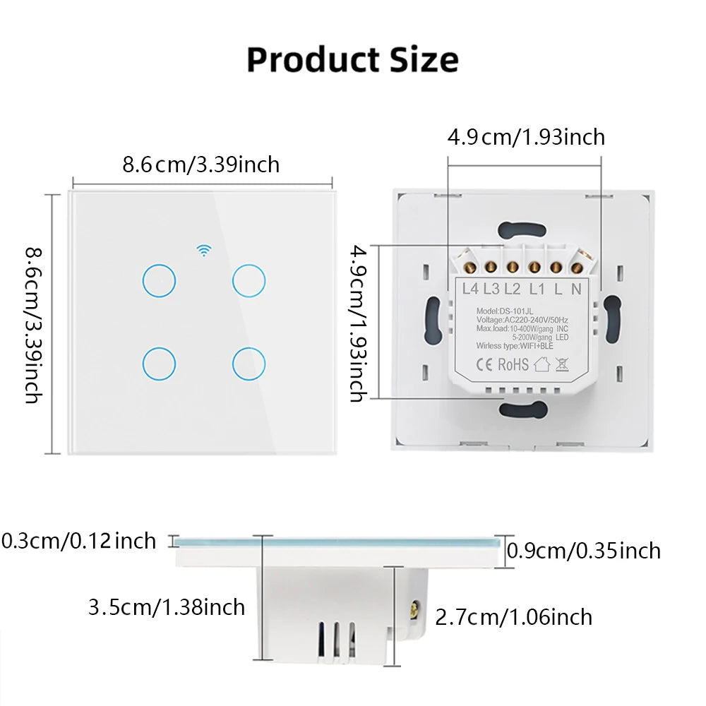 Neutral Wire/No Neutral Wire Smart Switch 1/2/3/4 Gang