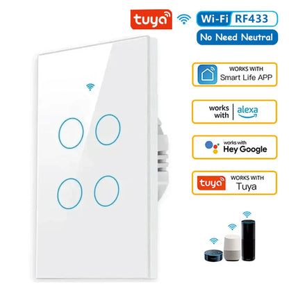 WiFi Smart Wall Switch RF433 1/2/3/4 Gang No Neutral Wire