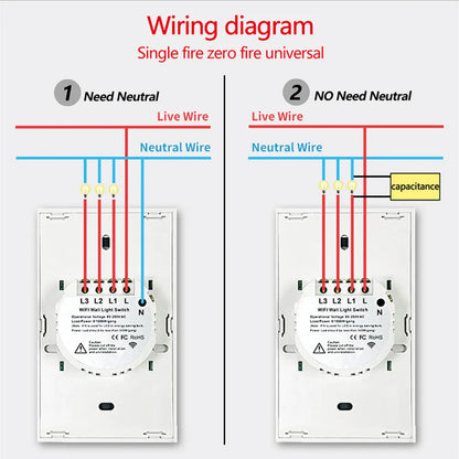 WiFi Smart Wall Switch RF433 1/2/3/4 Gang No Neutral Wire