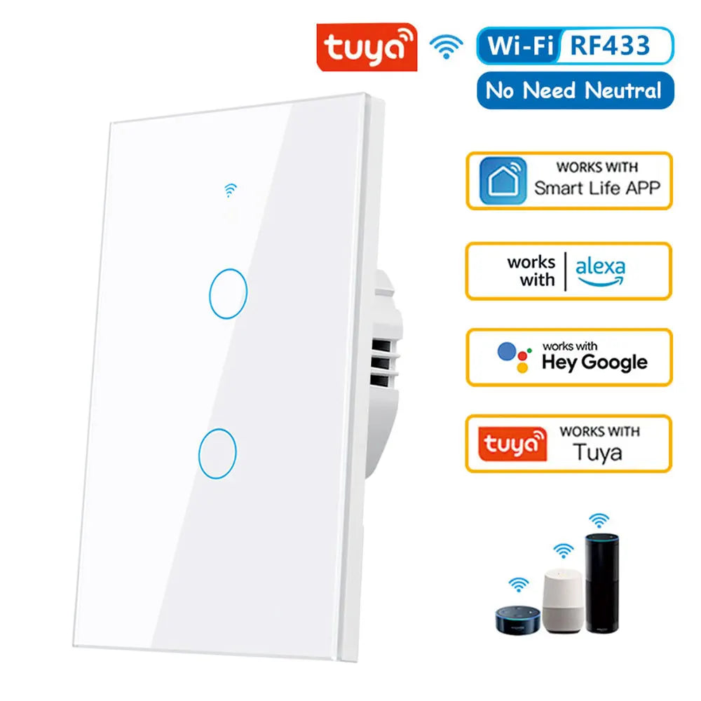 WiFi Smart Wall Switch RF433 1/2/3/4 Gang No Neutral Wire