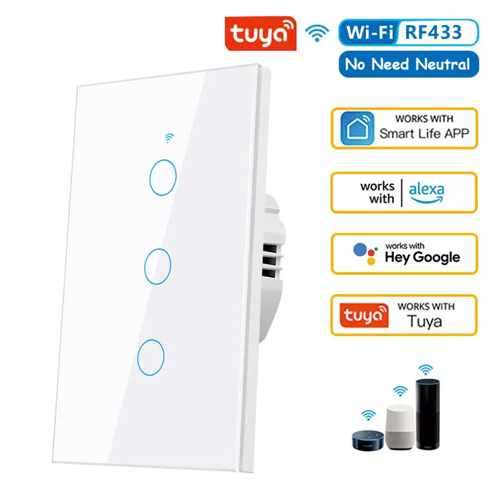 WiFi Smart Wall Switch RF433 1/2/3/4 Gang No Neutral Wire